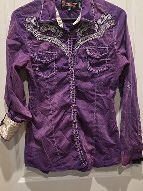 Roar Purple Decorative Embroidered Western Shirt
